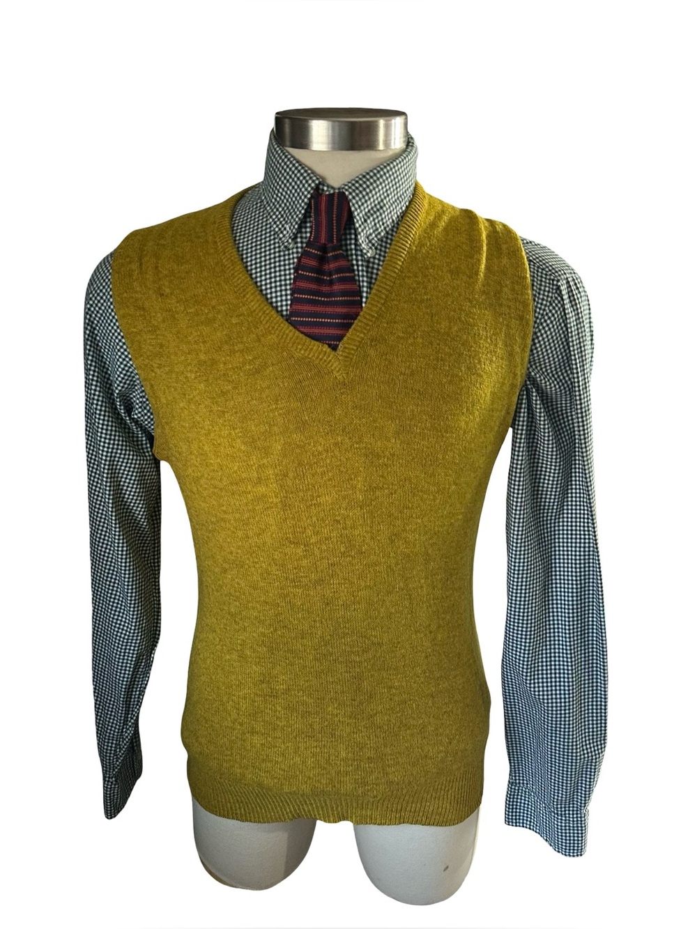 Vtg Puritan Aquaknit Mustard Gold 100% Lambswool V-Neck Sweater Vest Men Sz M